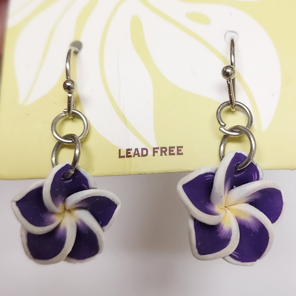 🌺 Island Reflections Plumeria Polymer Clay Flower Earrings New - Picture 2 of 3